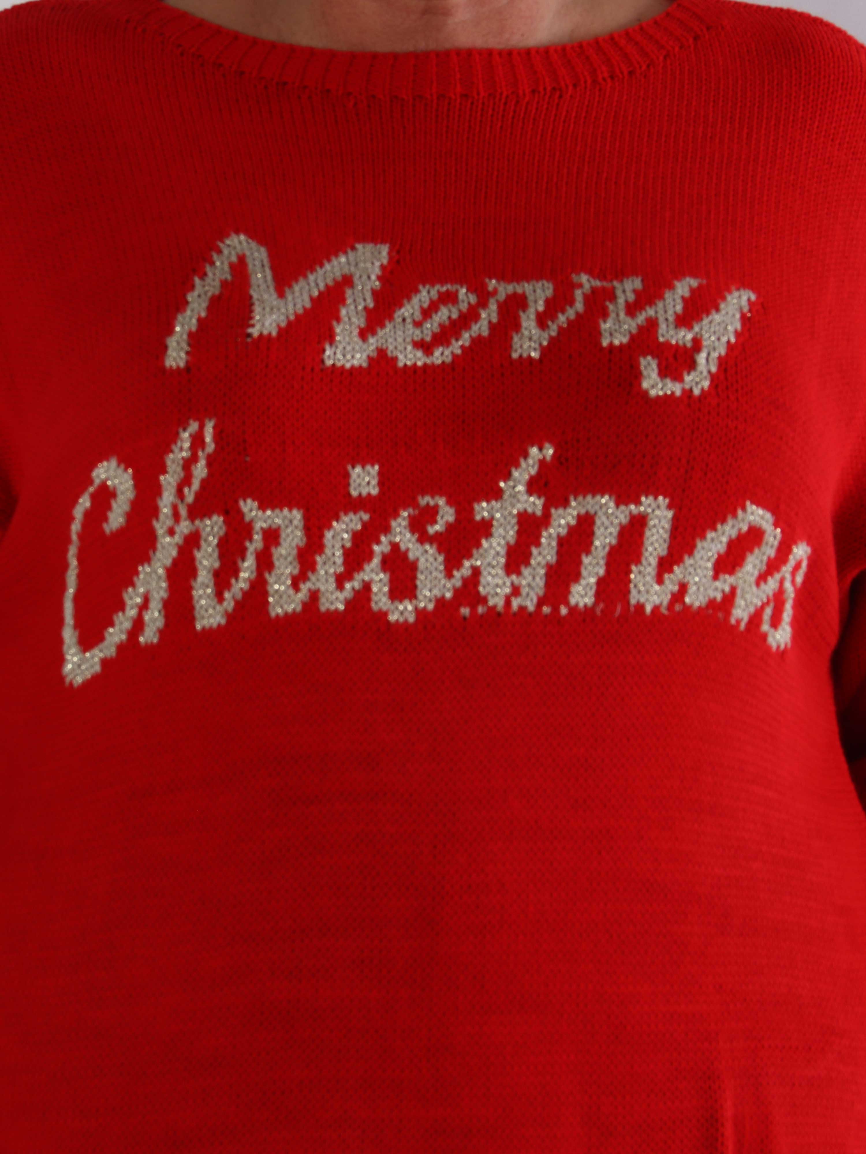 Merry Long - Plus size julestrikkjole med guld skrift